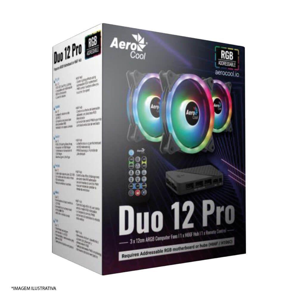 Kit Cooler 3 Unidades Duo 12 Pro Aerocool Argb Com Hub E Controle Preto - 5