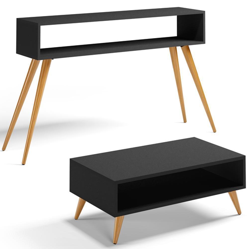 Kit Aparador Com Mesa De Centro Mônaco Pés Palito L03 Preto - 1