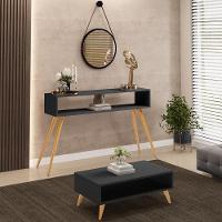 Kit Aparador Com Mesa De Centro Mônaco Pés Palito L03 Preto - 9