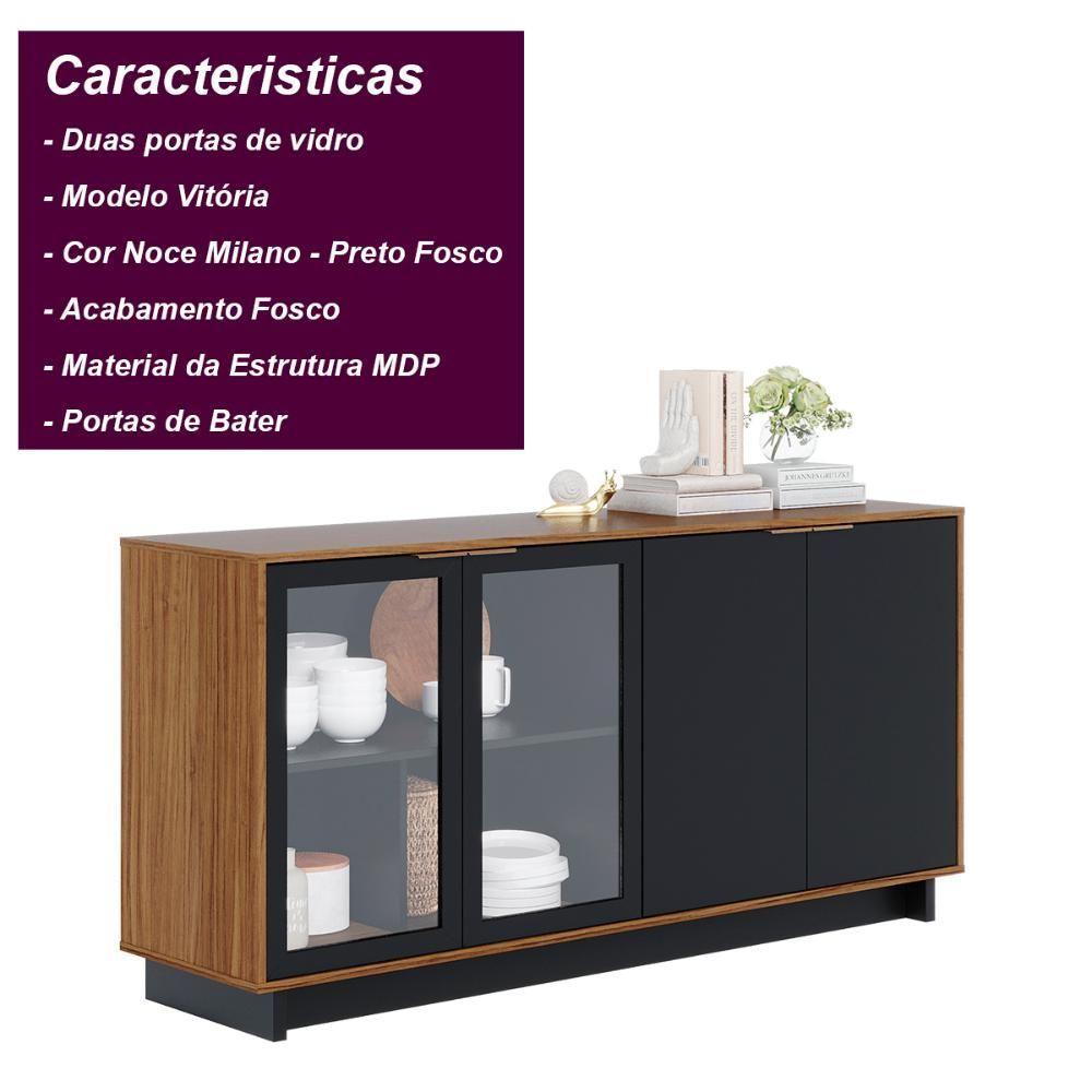 Buffet 4 Portas Vitória Noce Milano Preto Fosco Noce Milano Preto Fosco - 2