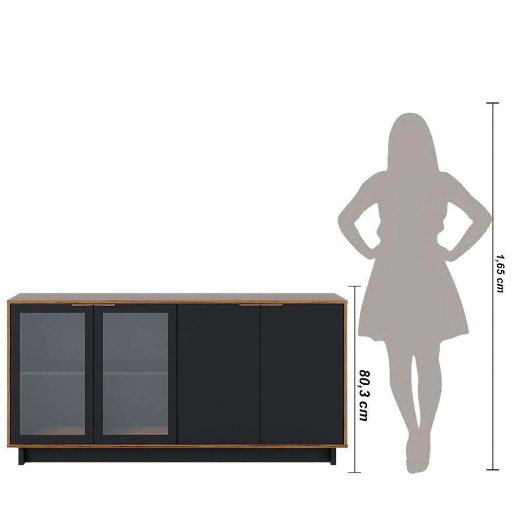 Buffet 4 Portas Vitória Noce Milano Preto Fosco Noce Milano Preto Fosco - 4