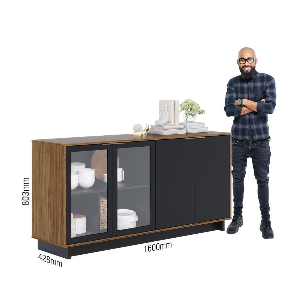 Buffet 4 Portas Vitória Noce Milano Preto Fosco Noce Milano Preto Fosco - 9