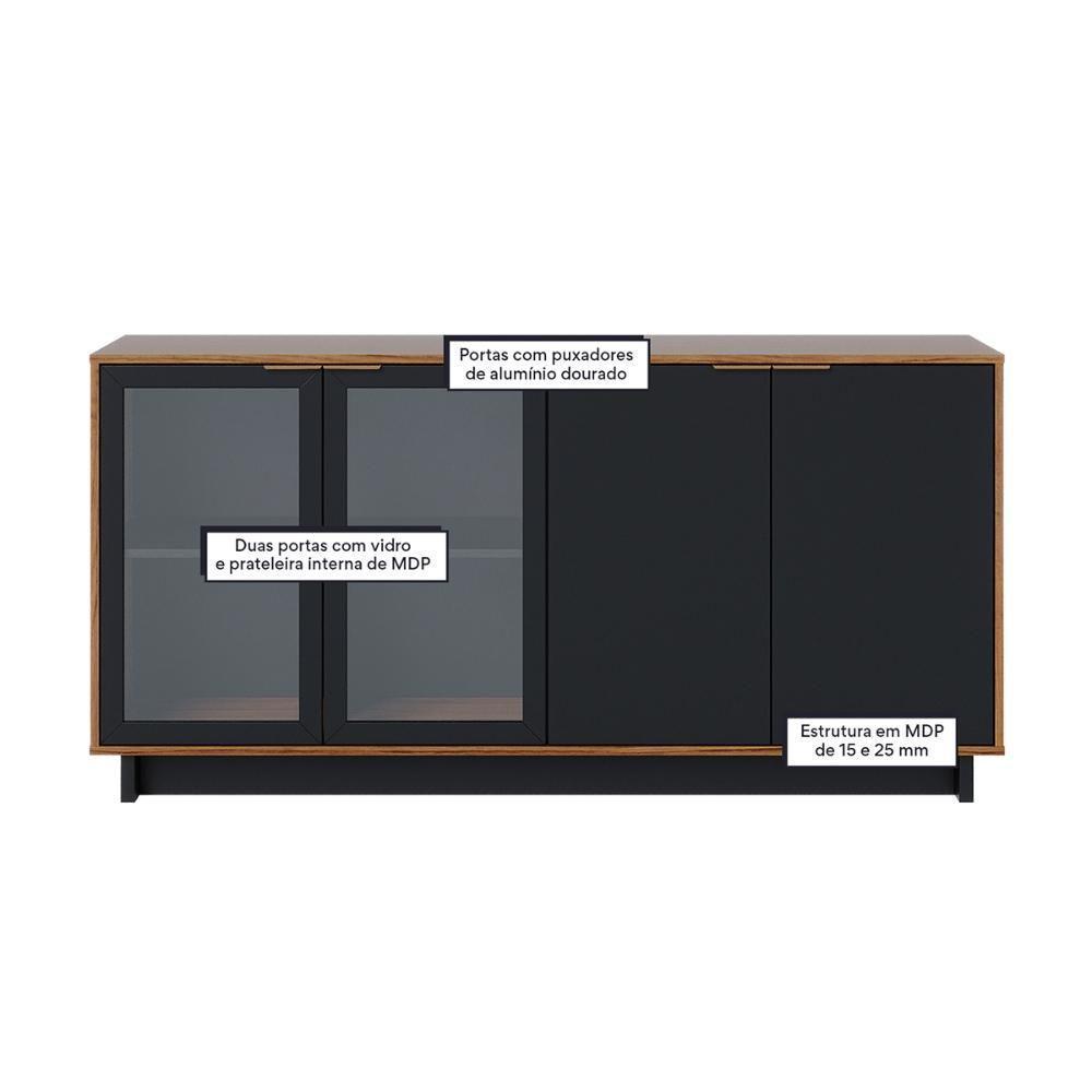 Buffet 4 Portas Vitória Noce Milano Preto Fosco Noce Milano Preto Fosco - 10