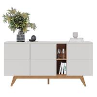 Buffet 3 Portas E Prateleiras Aurora Off White Matte Freijó - 1