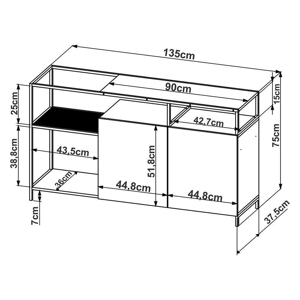 Buffet Bar Dinâmico New Vermont E Preto 135 Cm - D'rossi - 2