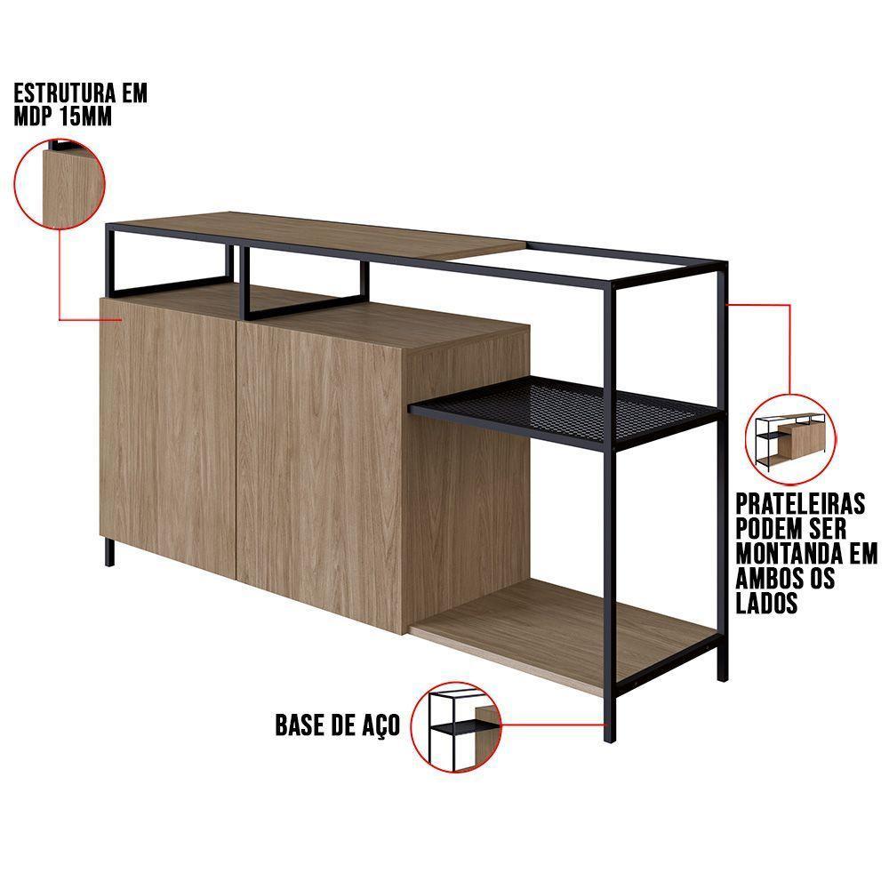Buffet Bar Dinâmico New Vermont E Preto 135 Cm - D'rossi - 3