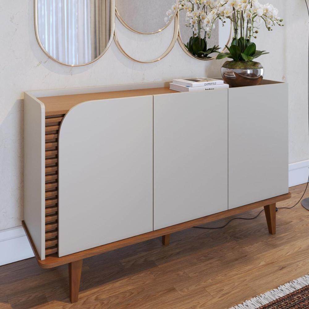 Buffet 3 Portas Detalhe Ripado Jurerê Off White Matte Freijó - 1