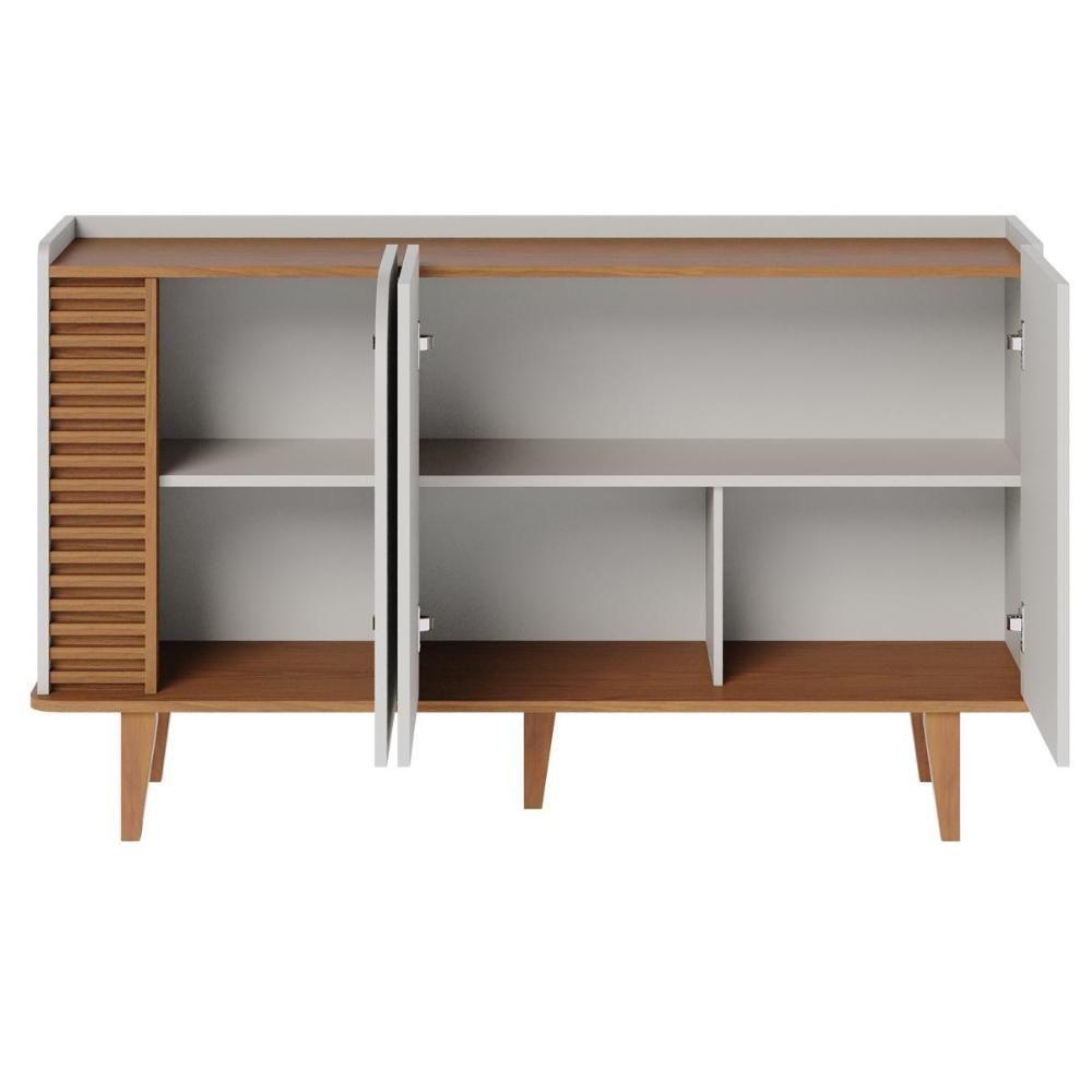 Buffet 3 Portas Detalhe Ripado Jurerê Off White Matte Freijó - 8