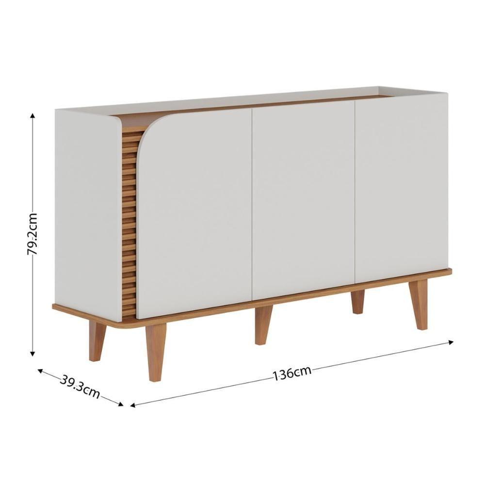Buffet 3 Portas Detalhe Ripado Jurerê Off White Matte Freijó - 9