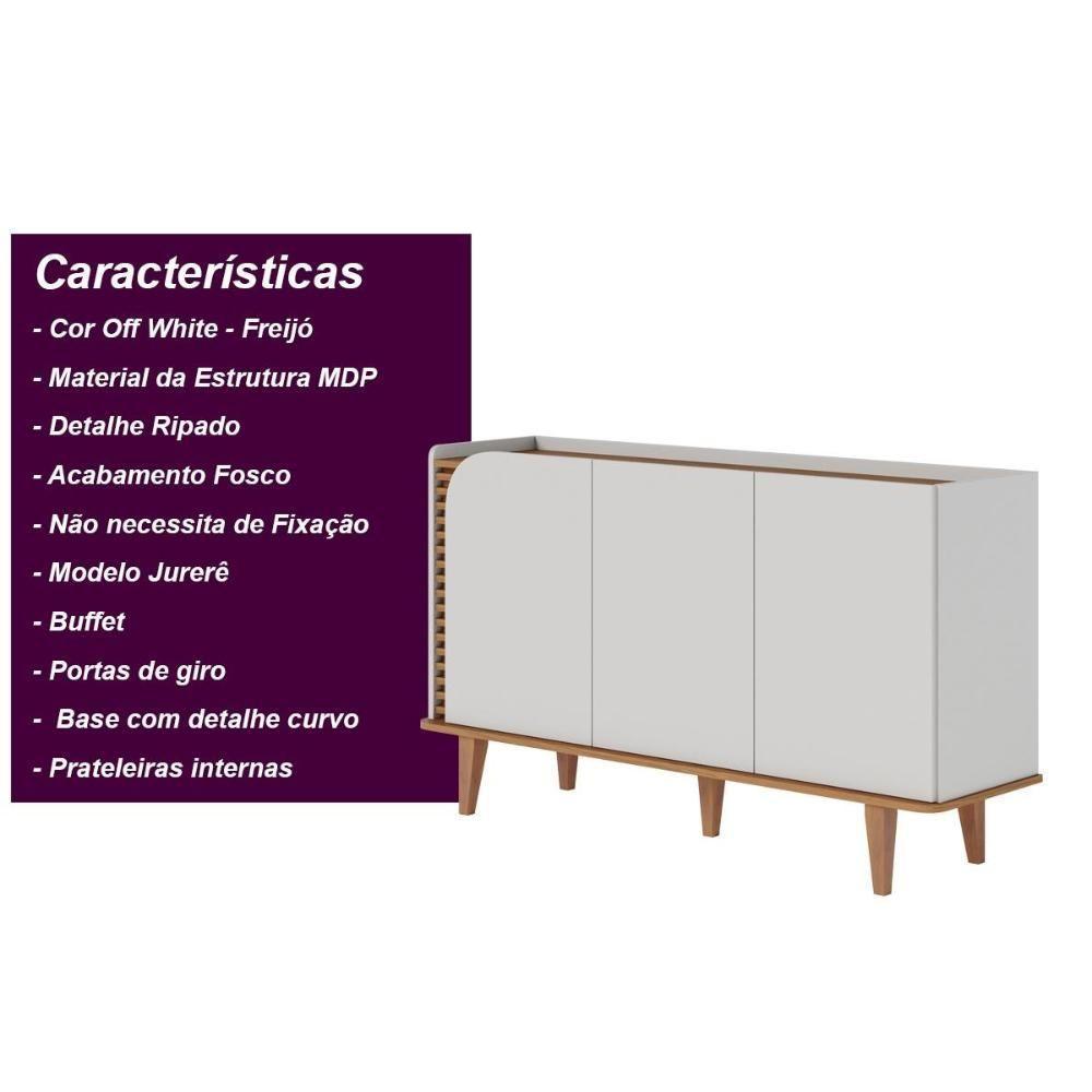 Buffet 3 Portas Detalhe Ripado Jurerê Off White Matte Freijó - 10