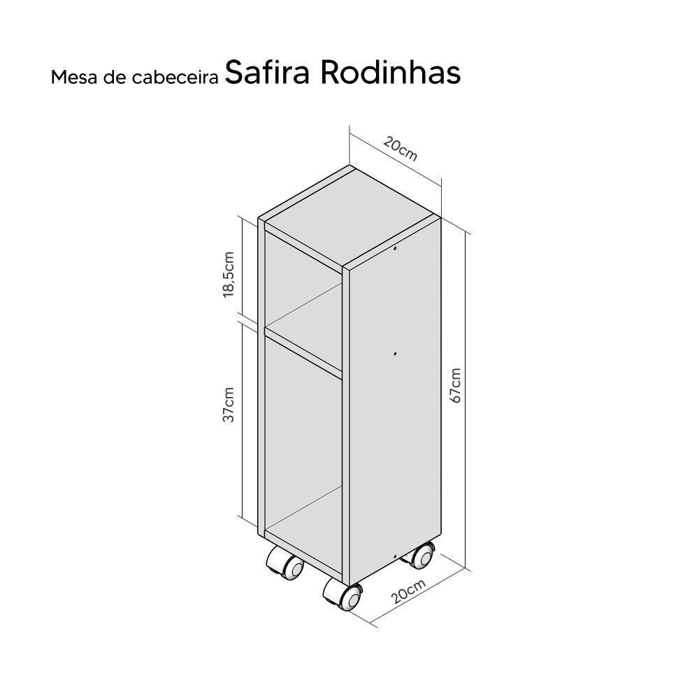 Mesa De Cabeceira Preta Cama Solteiro Quarto Sala 20cm Com Rodízio - 2