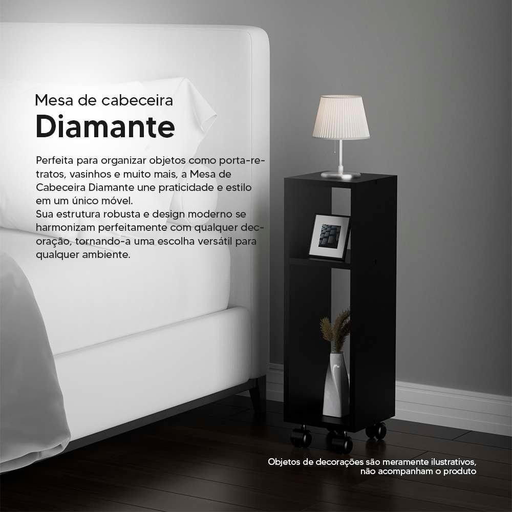 Mesa De Cabeceira Preta Cama Solteiro Quarto Sala 20cm Com Rodízio - 3