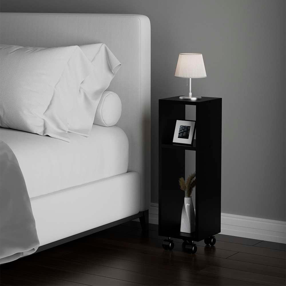 Mesa De Cabeceira Preta Cama Solteiro Quarto Sala 20cm Com Rodízio - 4