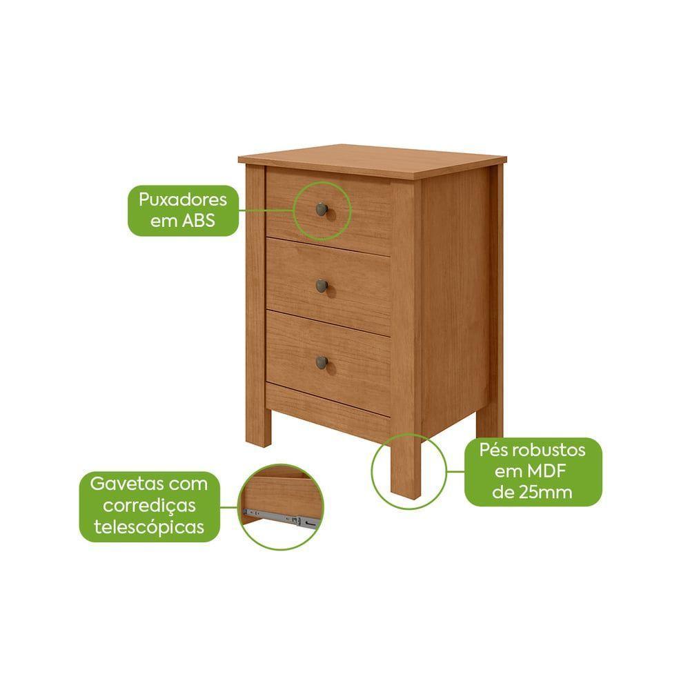 Mesa De Cabeceira 3 Gavetas Maggiore New - Lopas Amendoa Clean - 2