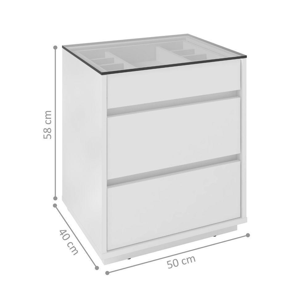 Mesa De Cabeceira 3 Gavetas Tampo De Vidro Taipei Branco - 4