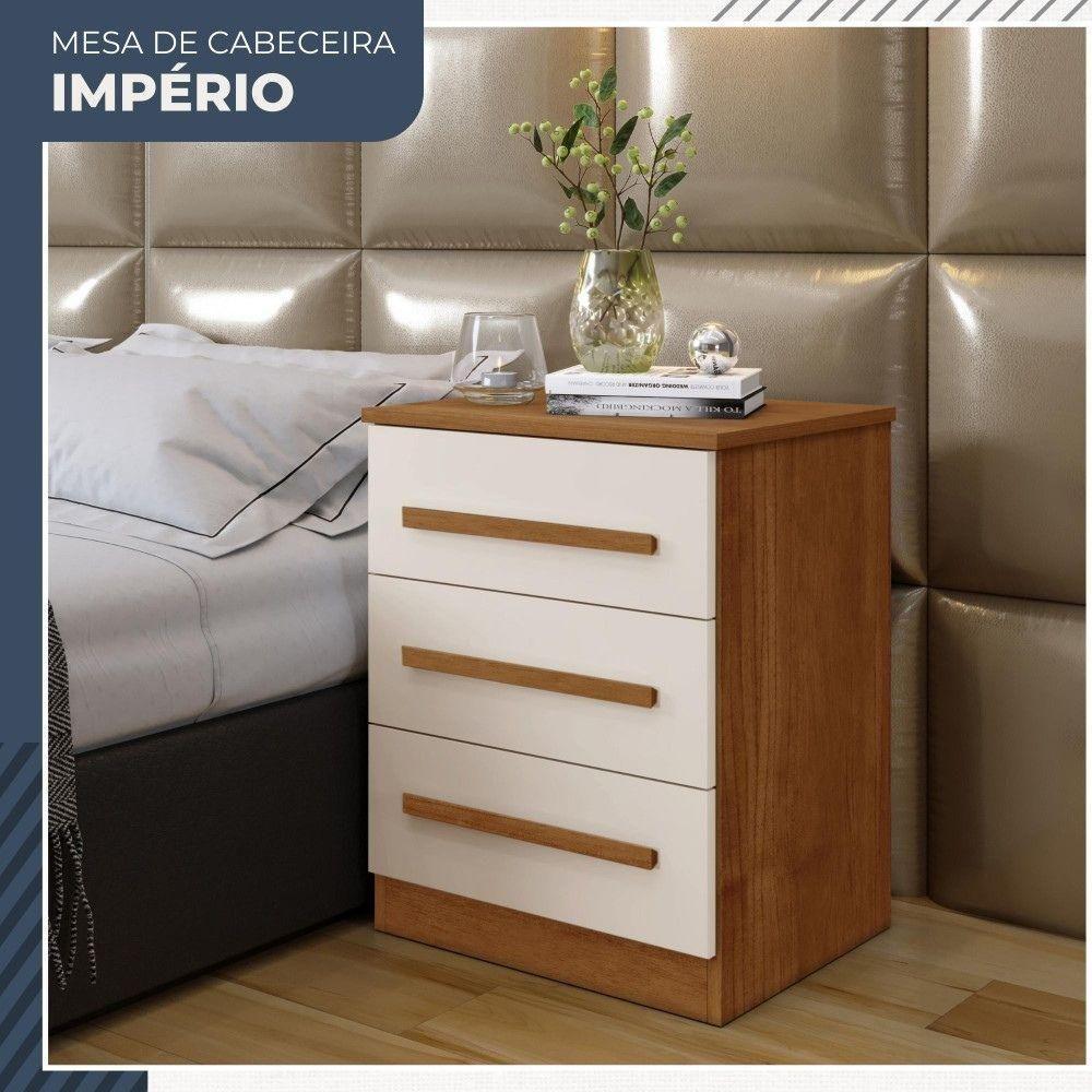 Conjunto 2 Mesas De Cabeceira Império 3 Gavetas Benetil Cinamomo Off White - 3