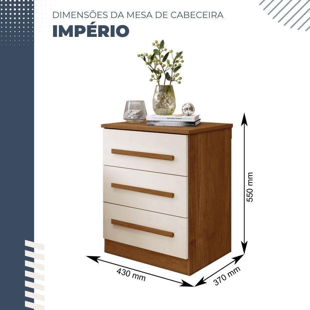 Conjunto 2 Mesas De Cabeceira Império 3 Gavetas Benetil Cinamomo Off White - 4