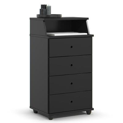Mesa De Cabeceira Quarto Luxo New Ii Com 4 Gavetas Preto Preto