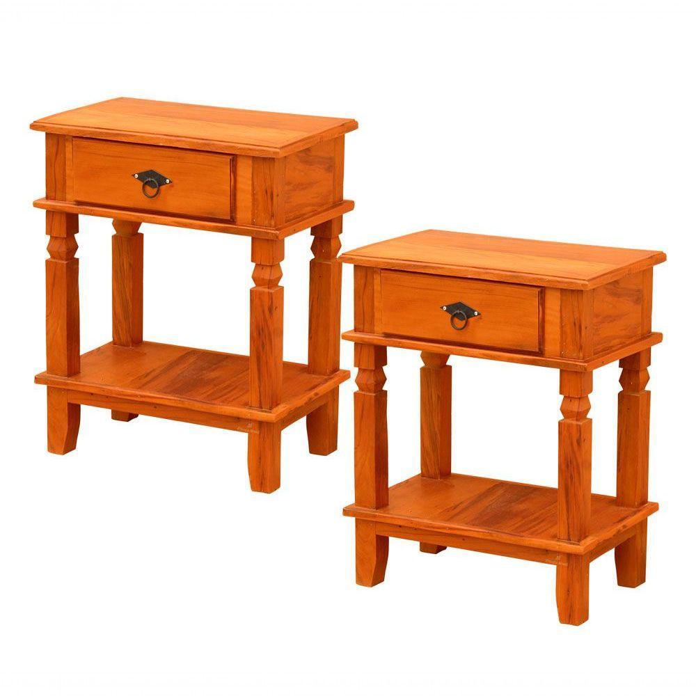 Kit 2 Mesa Cabeceira 55 X 35 Cm 1 Gaveta Madeira Maciça Natural - 1