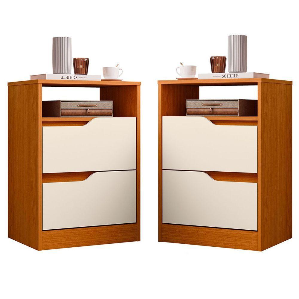 Kit 2 Mesas De Cabeceira 2 Gavetas Sara Flex Cinamomo-off White - 1