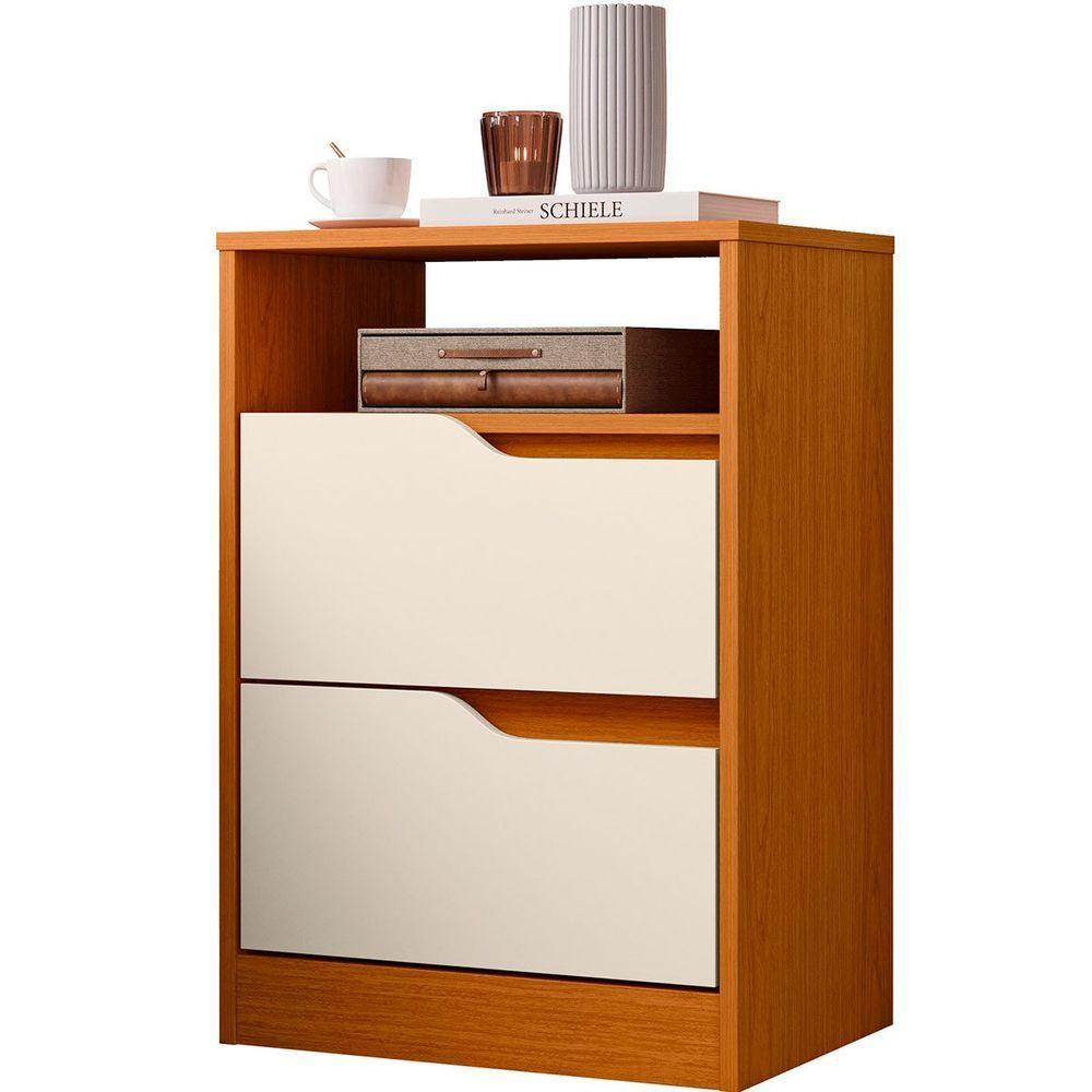 Kit 2 Mesas De Cabeceira 2 Gavetas Sara Flex Cinamomo-off White - 2