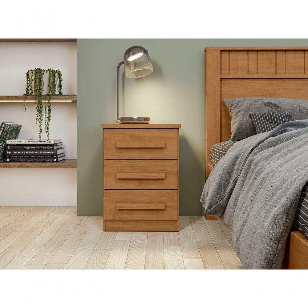 Mesa De Cabeceira 3 Gavetas Baiao Amendoa Clean. - 4