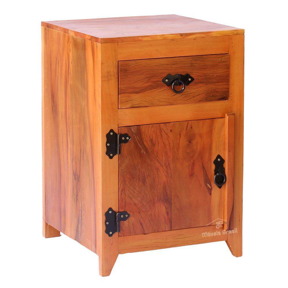 Mesinha De Cabeceira 40 Cm 1 Gaveta 1 Porta Em Madeira Maciça Natural - 1