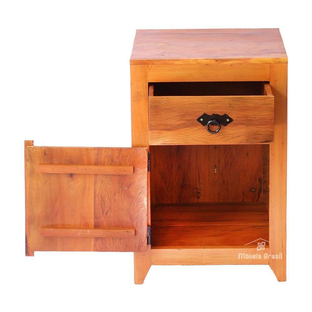 Mesinha De Cabeceira 40 Cm 1 Gaveta 1 Porta Em Madeira Maciça Natural - 3