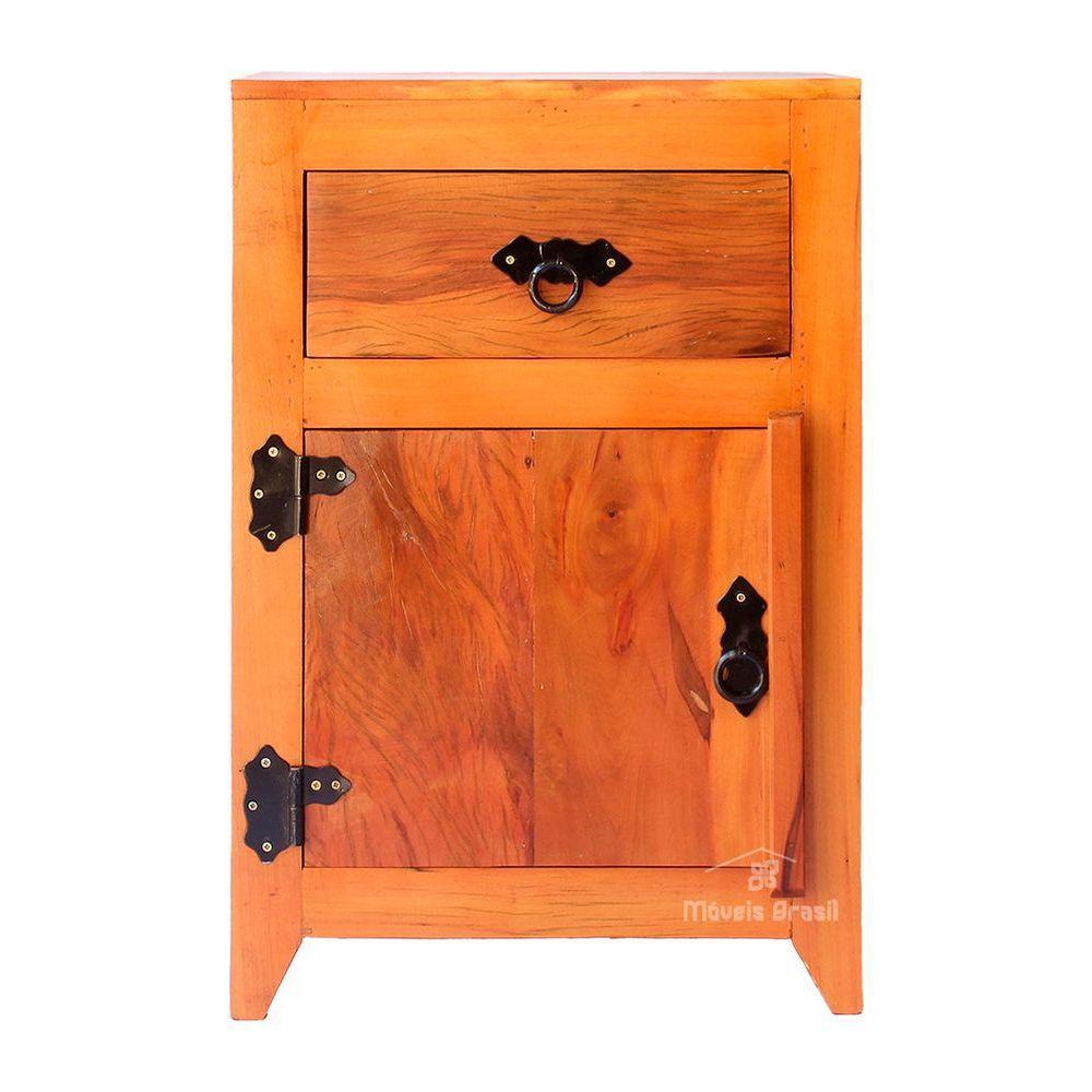 Mesinha De Cabeceira 40 Cm 1 Gaveta 1 Porta Em Madeira Maciça Natural - 4
