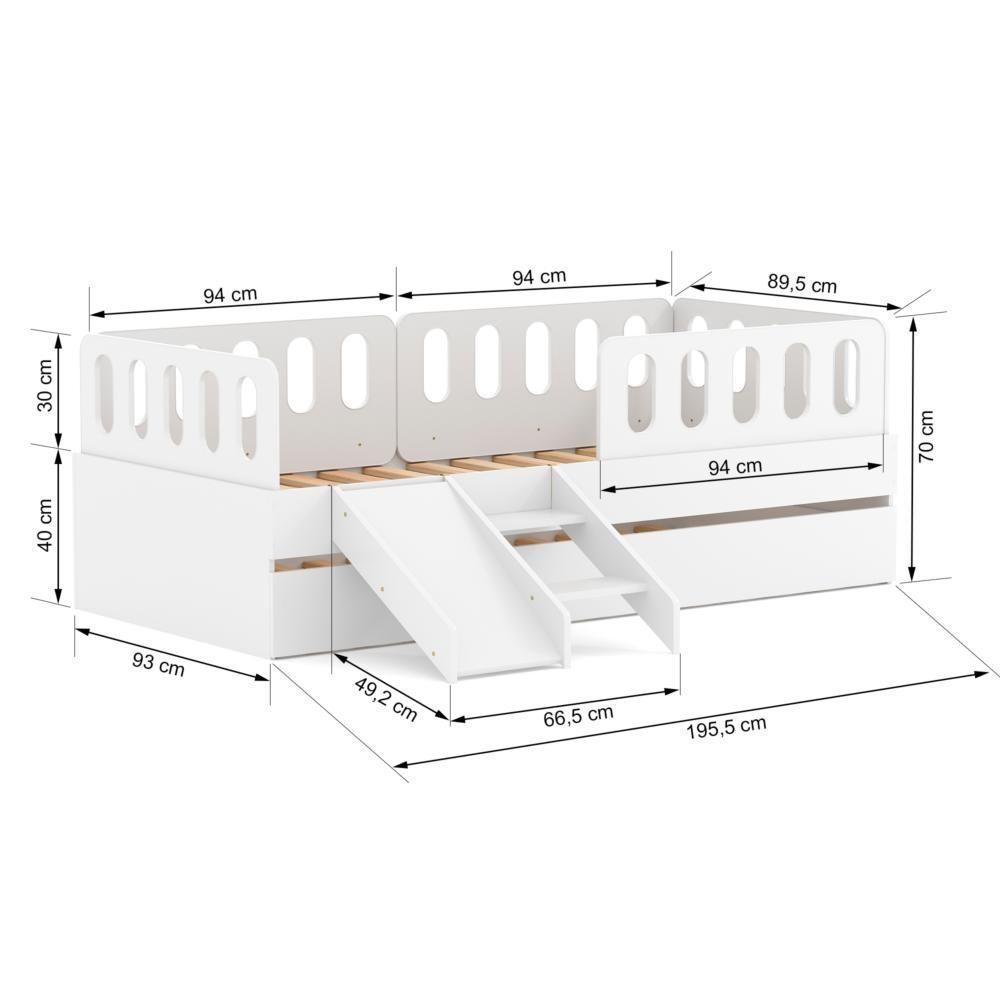 Bicama Solteiro Com Escadinha/escorrega 03 Grades E Cabeceira Anatômica Removíveis Branco Housin - 6