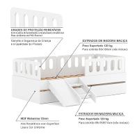 Bicama Solteiro Com Escadinha/escorrega 03 Grades E Cabeceira Anatômica Removíveis Branco Housin - 7