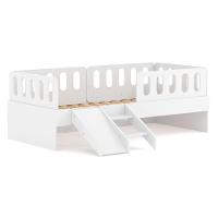 Cama Solteiro Com Escadinha/escorrega 03 Grades E Cabeceira Anatômica Removíveis Branco Housin - 2