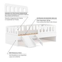 Cama Solteiro Com Escadinha/escorrega 03 Grades E Cabeceira Anatômica Removíveis Branco Housin - 6