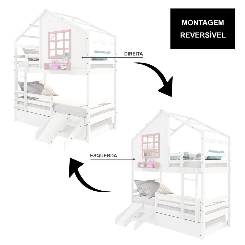 Treliche Casinha Com Janela Com Escada- Escorregador E Grade De Proteção Madeira Branco- Rosa - 2