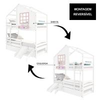 Treliche Casinha Com Janela Com Escada- Escorregador E Grade De Proteção Madeira Branco- Rosa - 2