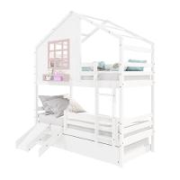 Treliche Casinha Com Janela Com Escada- Escorregador E Grade De Proteção Madeira Branco- Rosa - 3