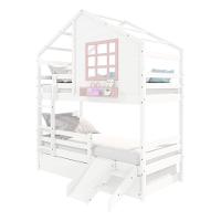 Treliche Casinha Com Janela Com Escada- Escorregador E Grade De Proteção Madeira Branco- Rosa - 6