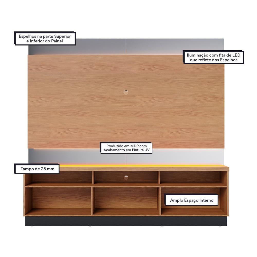 Estante Home Theater Ripado Para Tv Até 70 3 Portas Espelho E Led Marajo Freijó Preto Fosco - 2