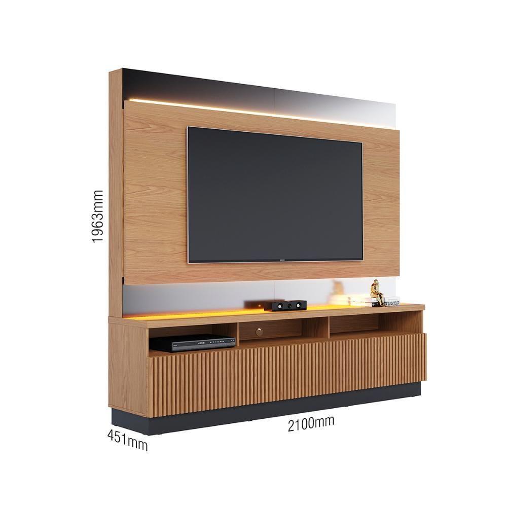 Estante Home Theater Ripado Para Tv Até 70 3 Portas Espelho E Led Marajo Freijó Preto Fosco - 4