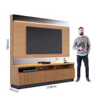 Estante Home Theater Ripado Para Tv Até 70 3 Portas Espelho E Led Marajo Freijó Preto Fosco - 3