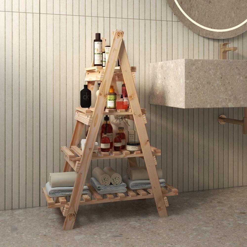 Estante Design Piramide 4 Prateleiras Pinus Portatil   - 2