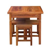 Conjunto Mesa De Jantar Rústica 1m 4 Banquetas Ripada Madeira Maciça Natural - 4