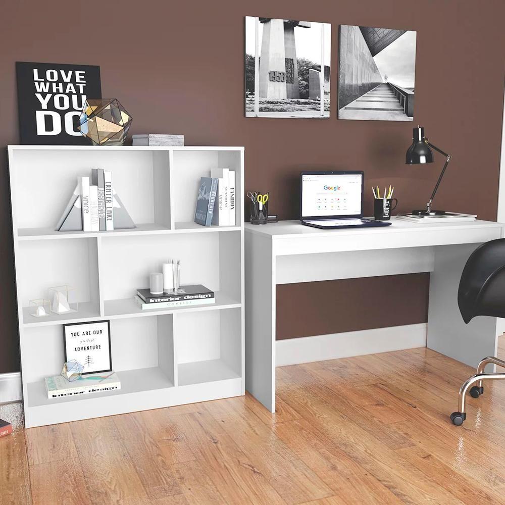 Mesa E Estante Para Escritorio Gamer B28 Branco Novam Branco - 8