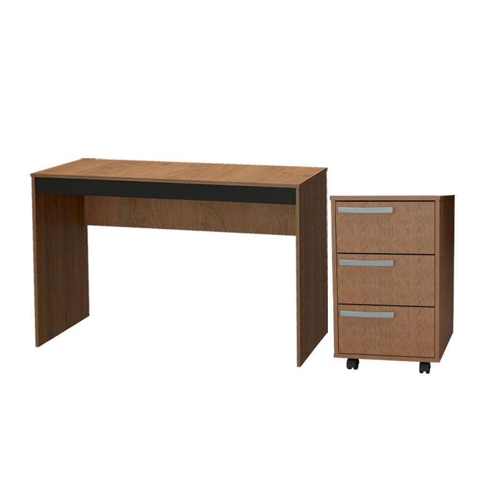 Mesa E Gaveteiro 3 Gavetas Para Escritorio Gamer B29 Mell Preto Novam Mell Preto - 1