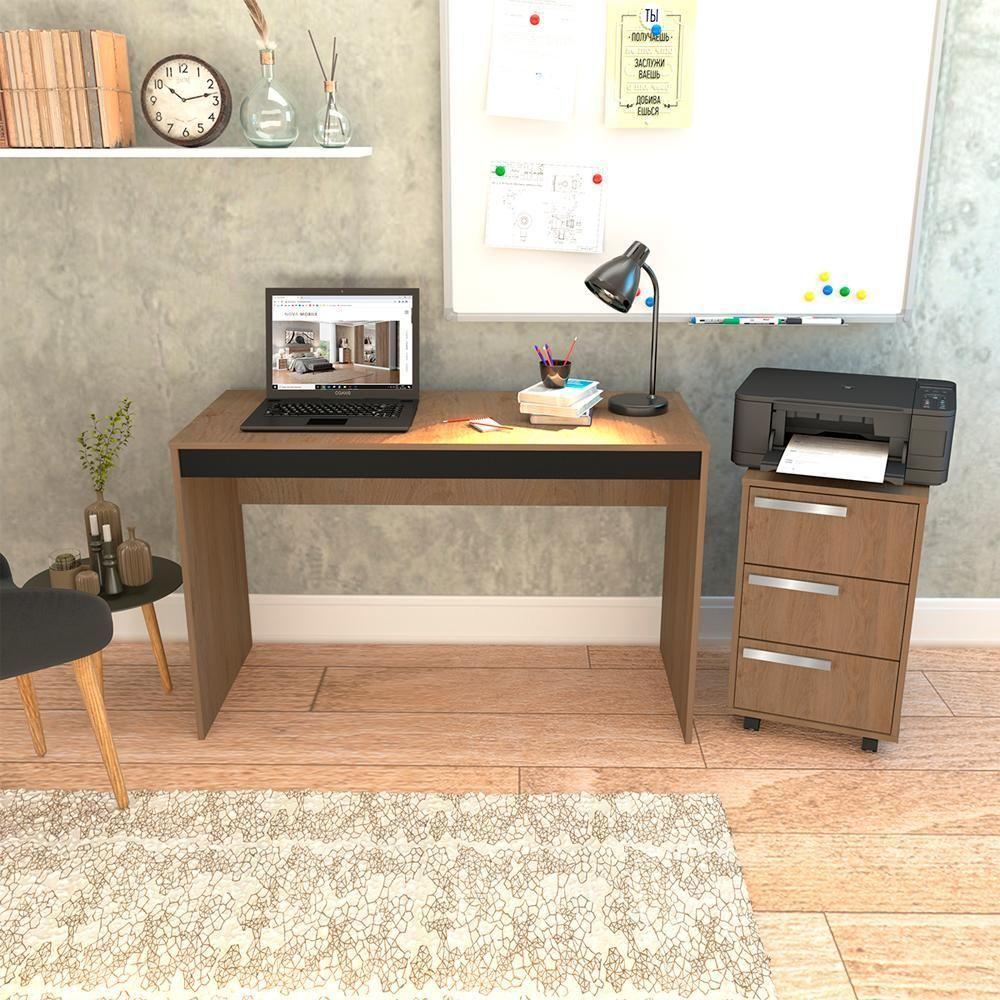 Mesa E Gaveteiro 3 Gavetas Para Escritorio Gamer B29 Mell Preto Novam Mell Preto - 2