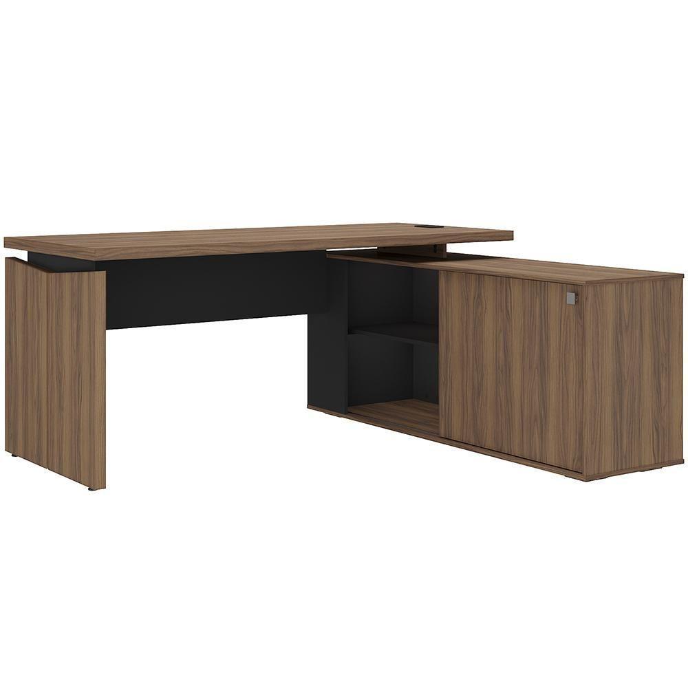 Mesa Para Escritório Home Office Em L 170x155cm Unik A02 Nogal Preto - 7