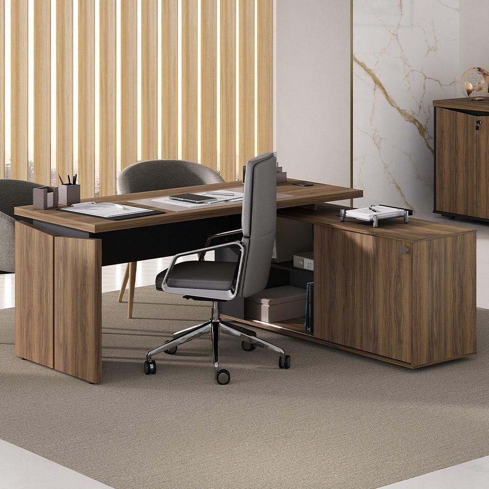 Mesa Para Escritório Home Office Em L 170x155cm Unik A02 Nogal Preto - 8