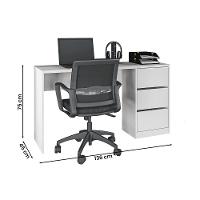 Mesa De Escritorio Phoenix Com 3 Gavetas Branco Fosco Branco Fosco - 2