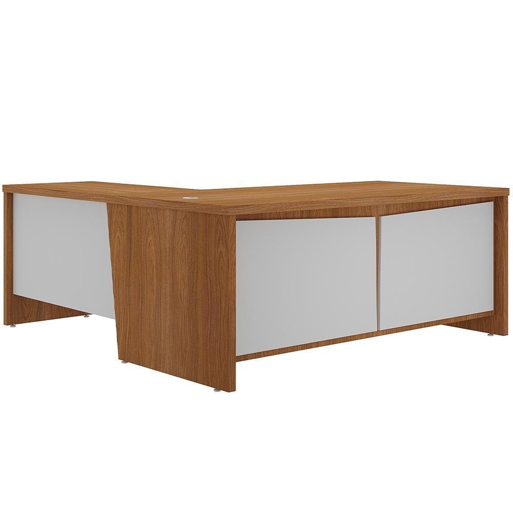Mesa Para Escritório Em L 180x190cm 2 Portas E 3 Gavetas Unik A02 Freijó Branco - 1