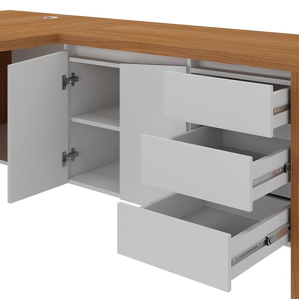 Mesa Para Escritório Em L 180x190cm 2 Portas E 3 Gavetas Unik A02 Freijó Branco - 3